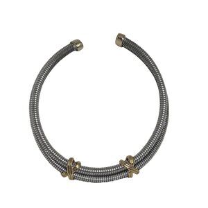Vintage Two-Tone Flexible Metal Choker Necklace With Gold Accents